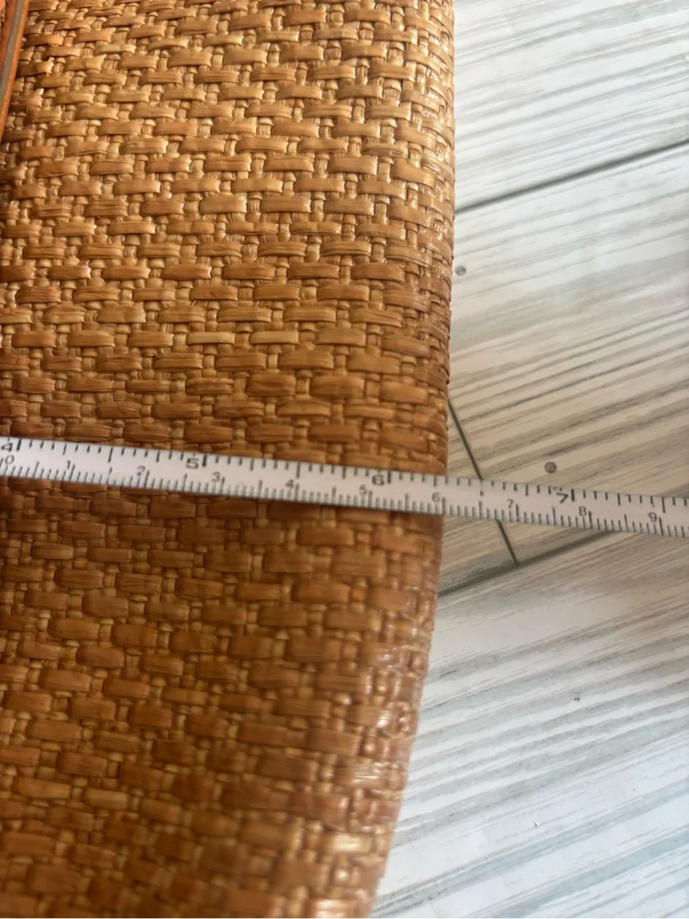 J. Crew Woven Straw Clutch with Tan Leather Trim and Turnlock Closure